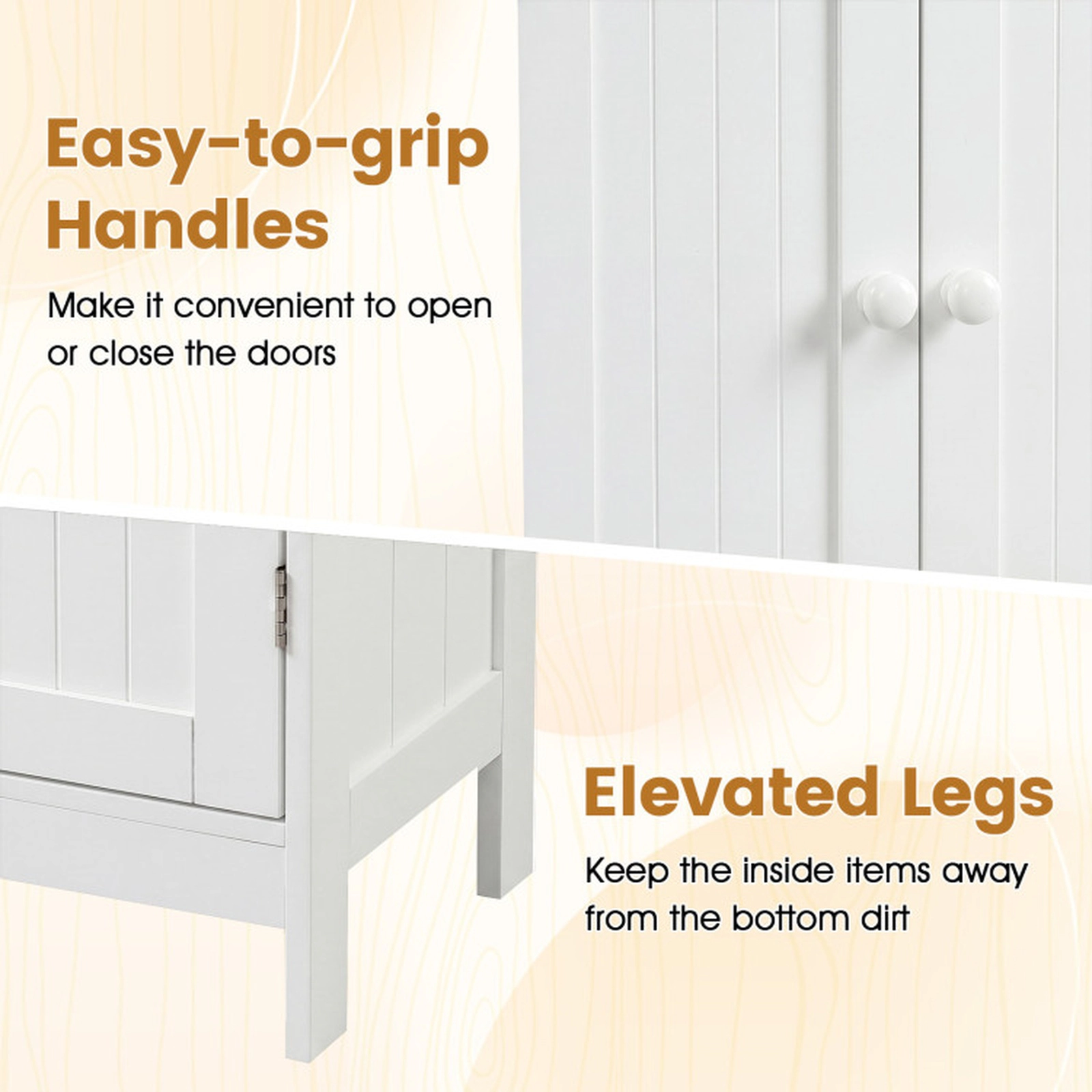 SUGIFT White 176-lb Top Capacity Double Door Bathroom Floor Storage Cabinet with 3-Level Adjustable Shelf