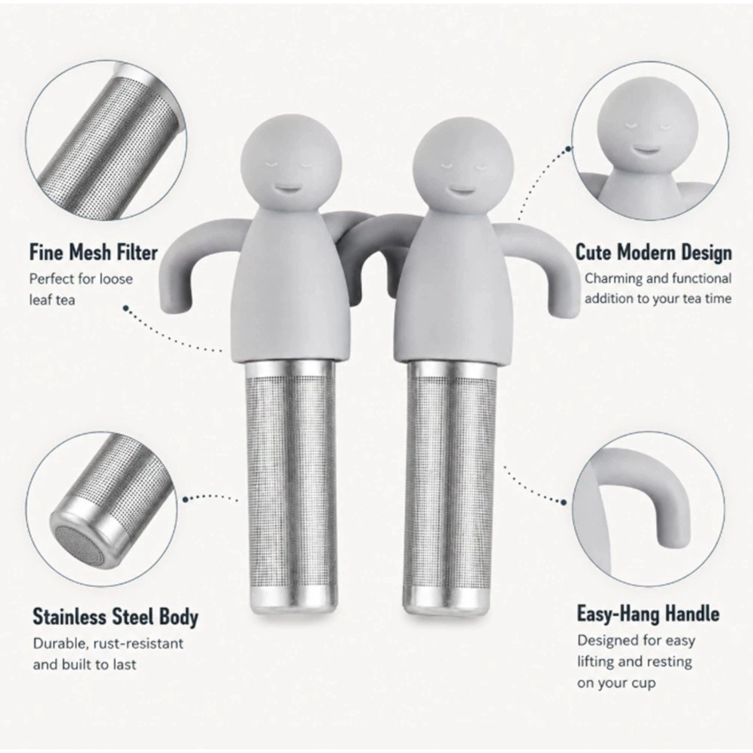 Home Collection Pack of 2 Stainless Steel Tea Infuser Mesh Strainer with Silicone Handle