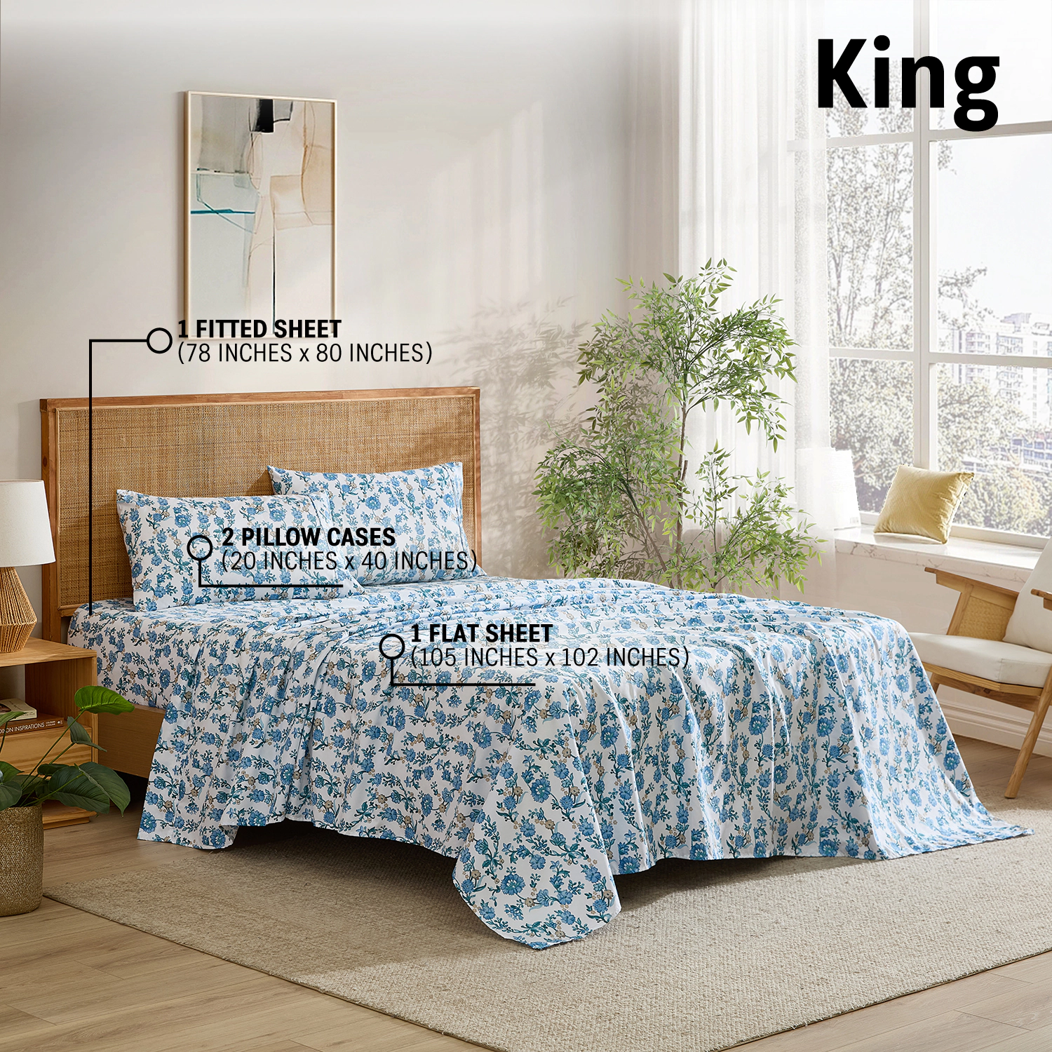 HLC.ME Ditsy Printed Floral Patterned Bed Sheets - Wrinkle Resistant & Ultra Soft Fits Mattresses up to 15 Deep