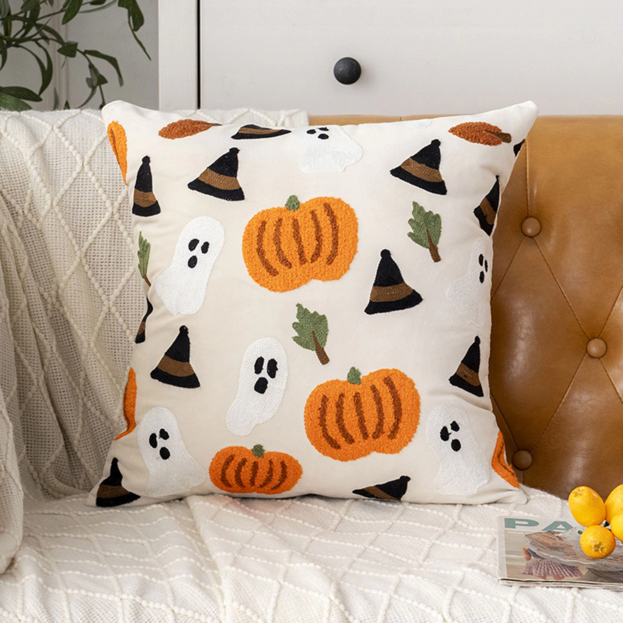Alilang Halloween Embroidered Pumpkin Decorative Throw Pillow Cover 17.7 x