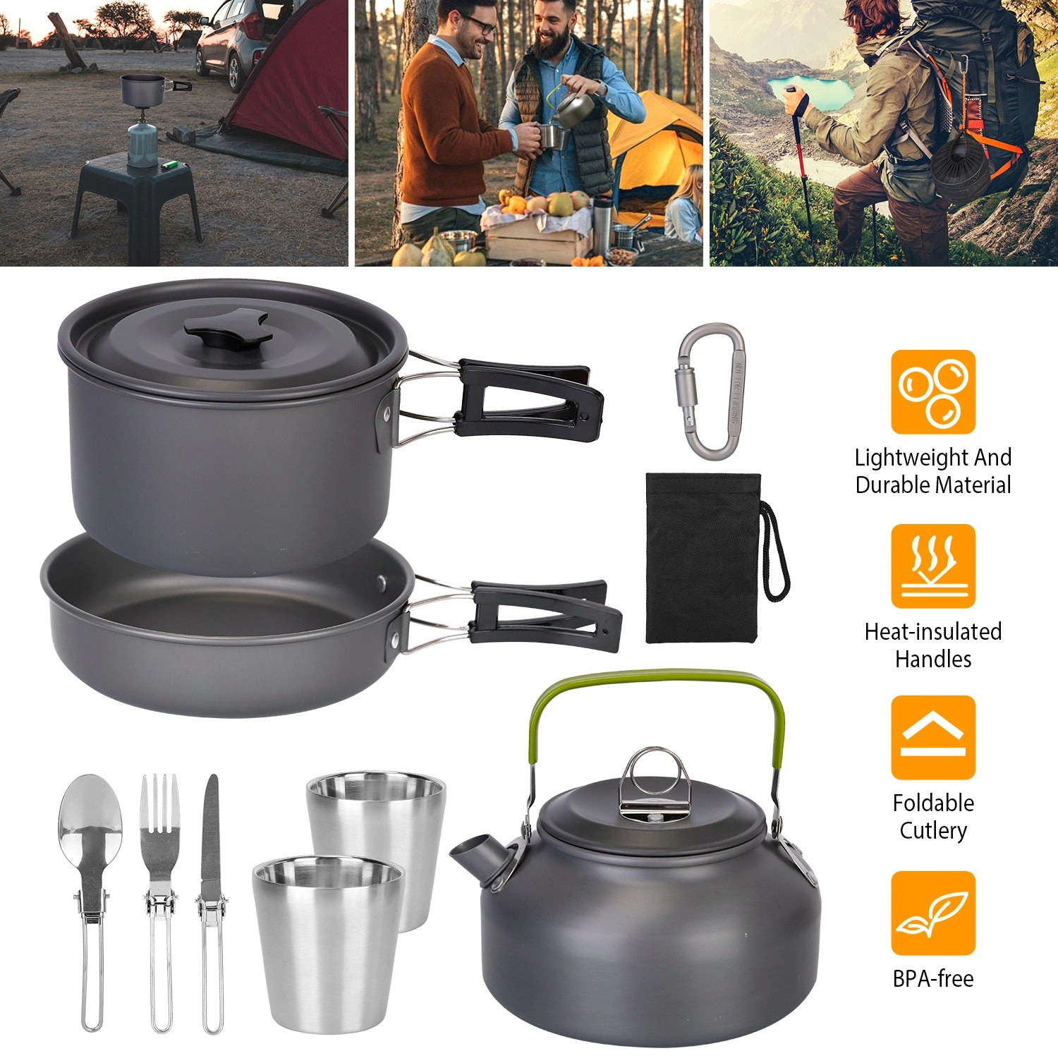 GBruno 12-Piece Aluminum Camping Cookware Set