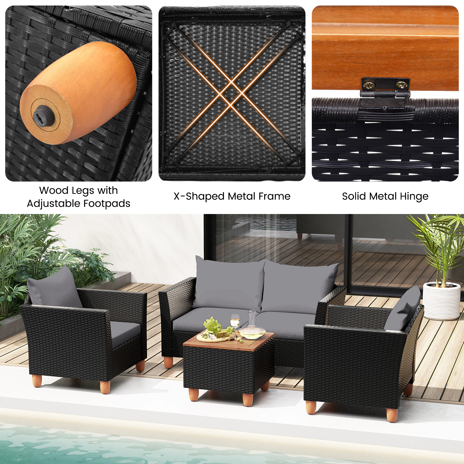 Hivvago 4 Piece Outdoor Conversation Set with Storage Coffee Table