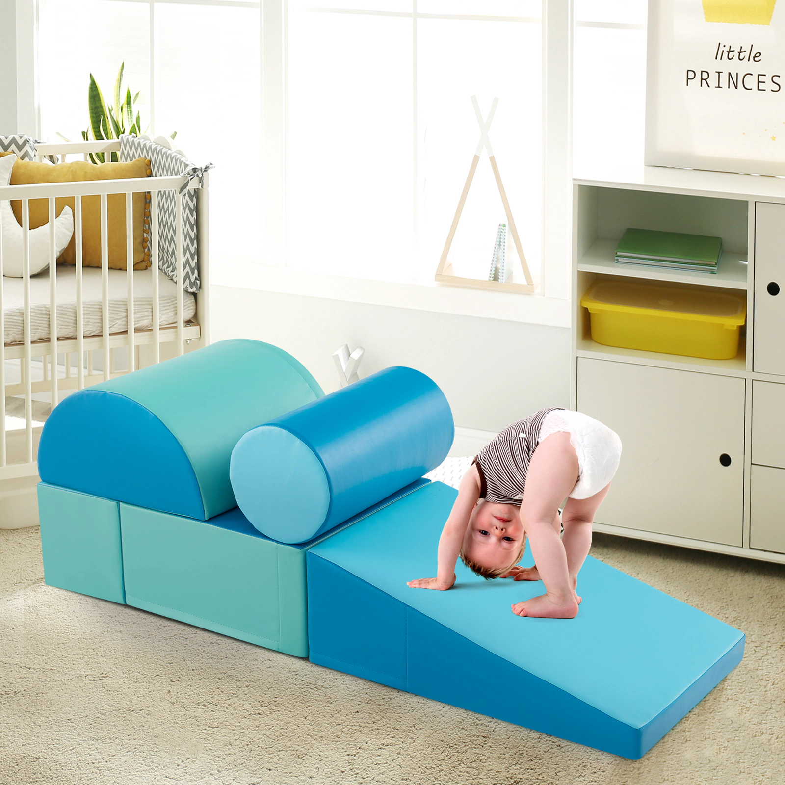 5-Piece Foam Climbing Blocks for Toddlers Soft Play Climb and Crawl Activity Set Waterproof PU Cover Indoor Navy
