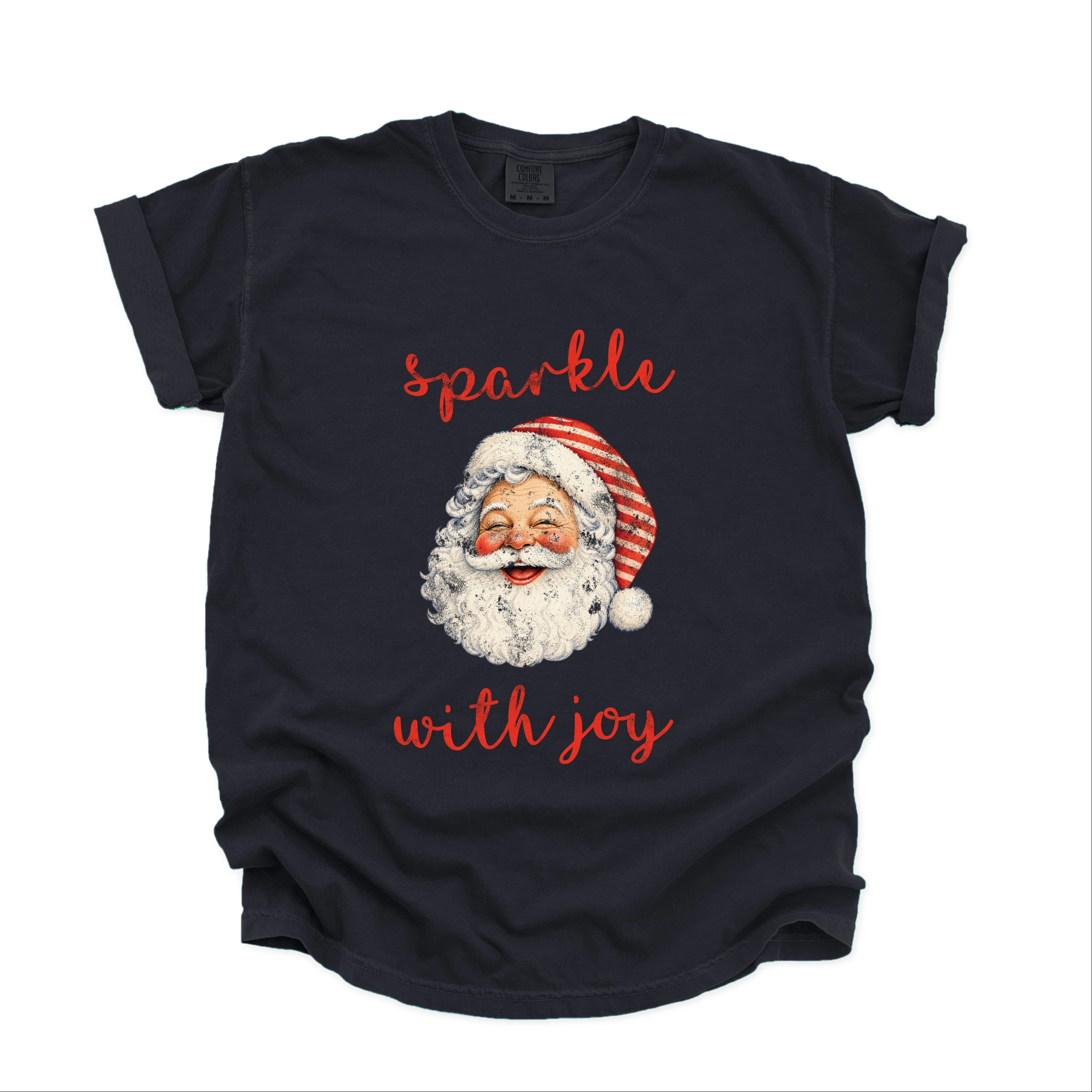 Simply Sage Market - Women's Garment Dyed Graphic T-Shirt Sparkle With Joy Santa