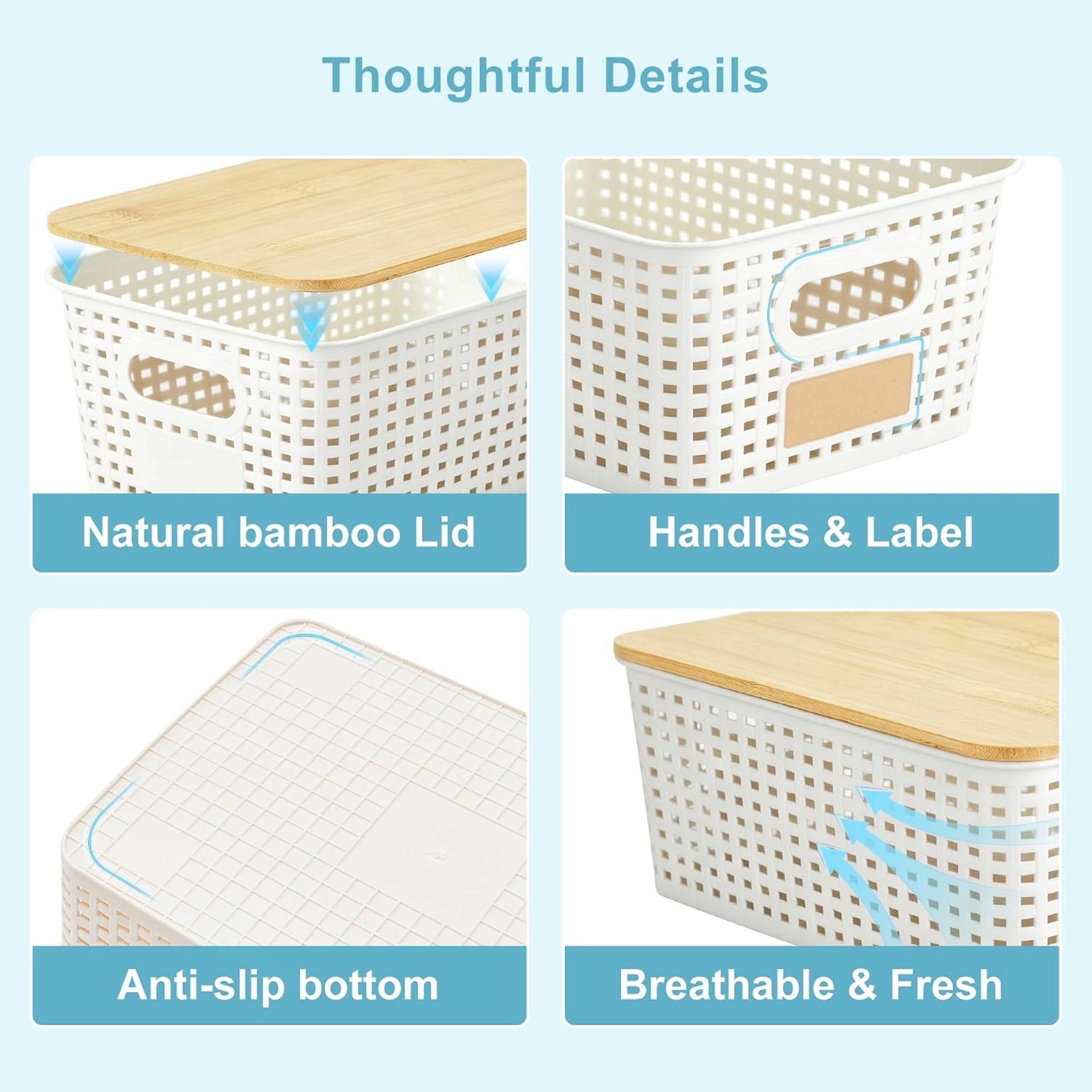 Stock Preferred Stackable Plastic Storage Bin with Bamboo Lid and Labels