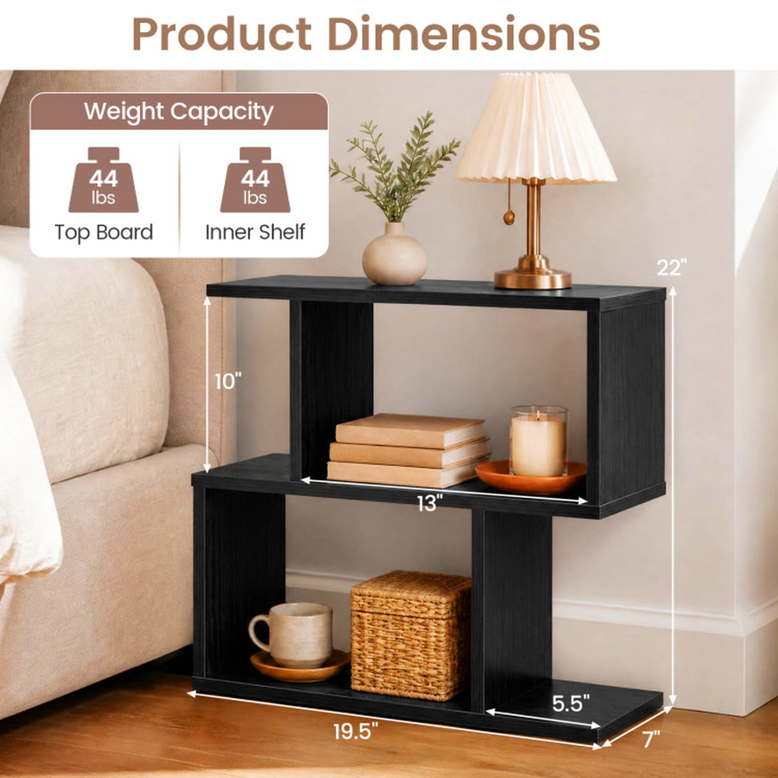 SUGIFT 3-Tier Geometric Engineered Wood Bookshelf with Open Shelves 44-lb Top Board Capacity 24-in Wide Black