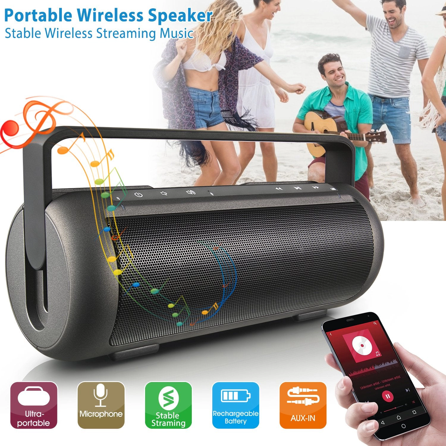 GBruno Dual-Driver Wireless Speaker With Microphone