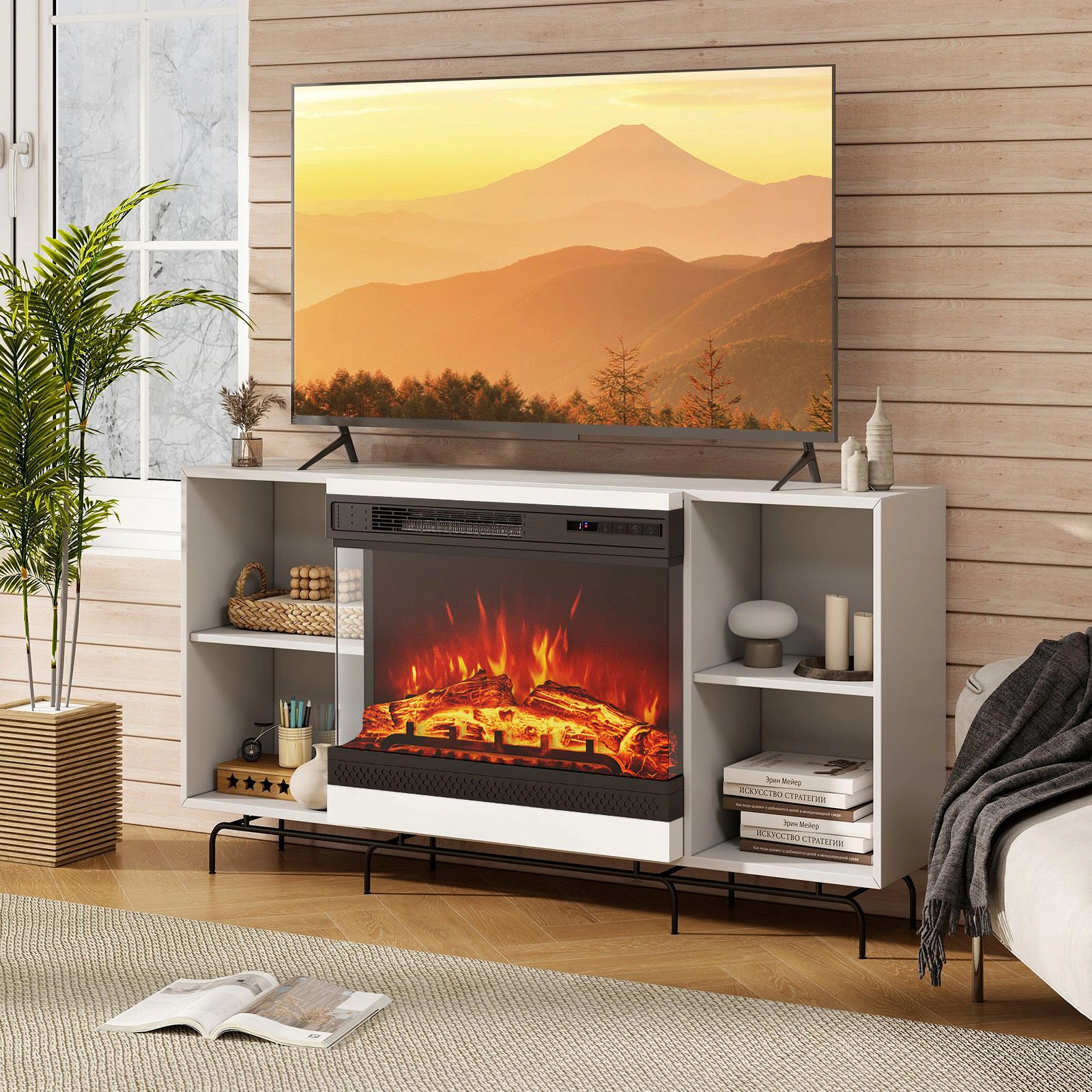SlickBlue 24 Inch Electric Fireplace Heater with 3-Sided Glass