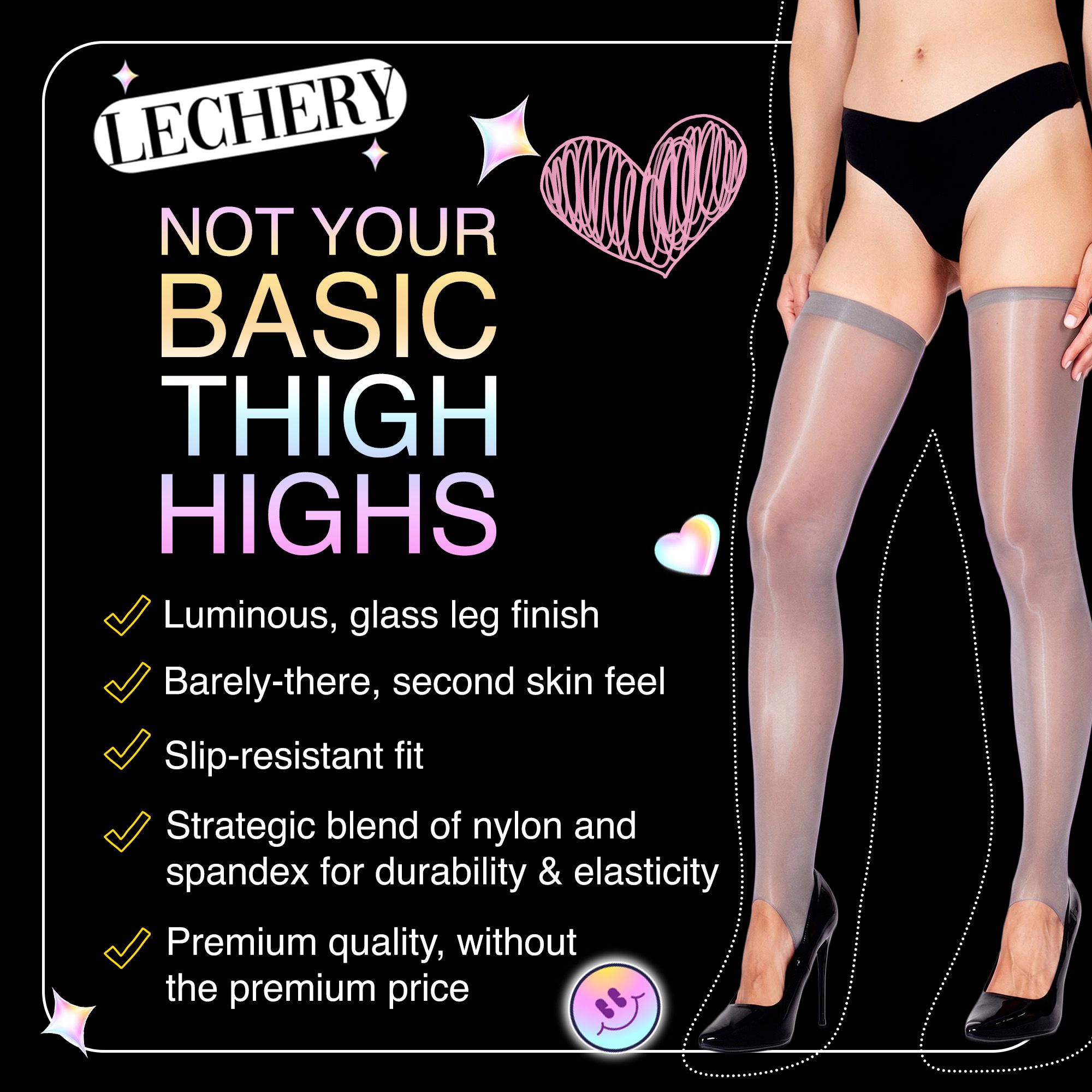 LECHERY Women's Stirrup Thigh High Stockings, Lustrous Silky Shiny Stockings Leg Warmers Hold Up Hosiery