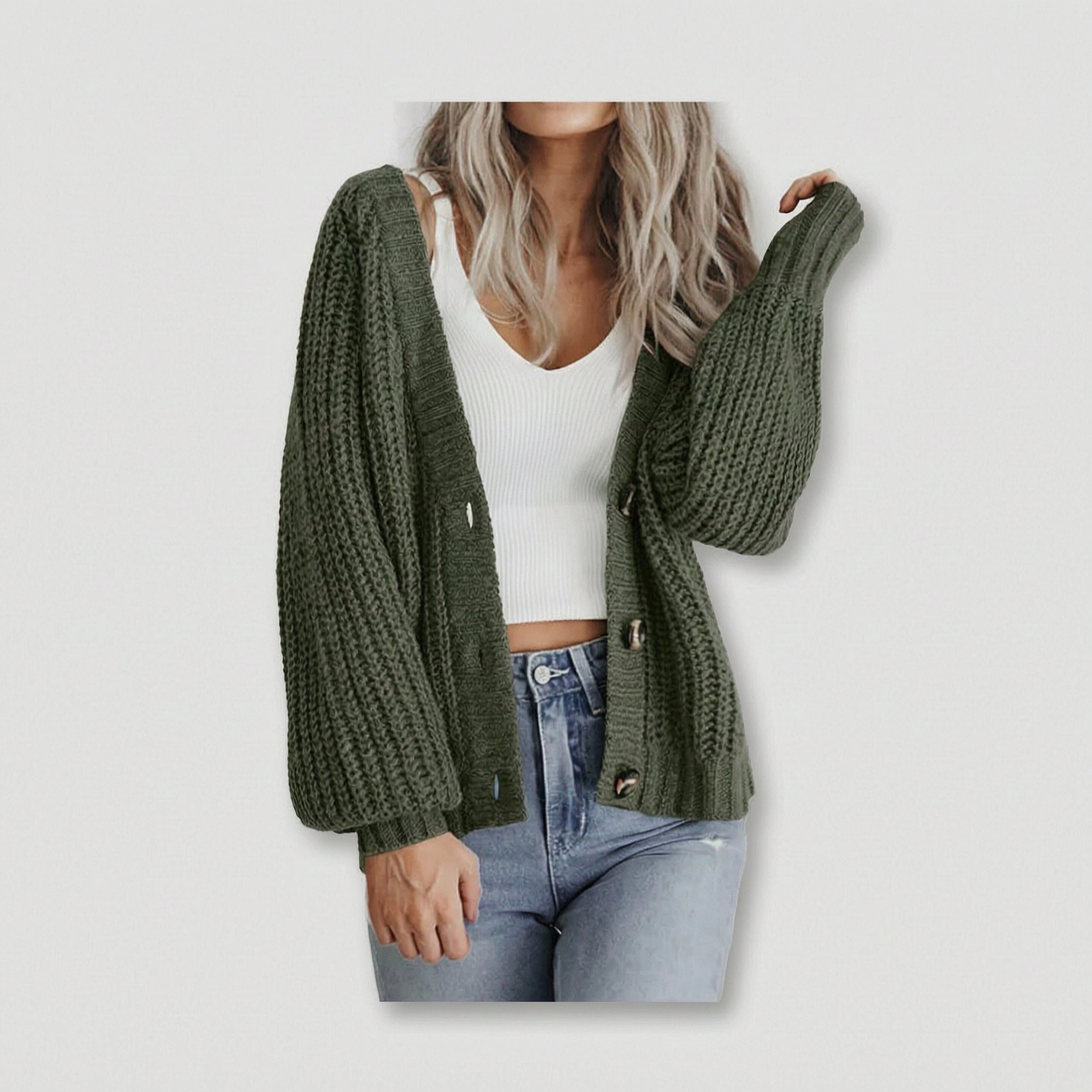 Zeagoo Women's V-Neck Button Down Chunky Knitted Loose Cardigan