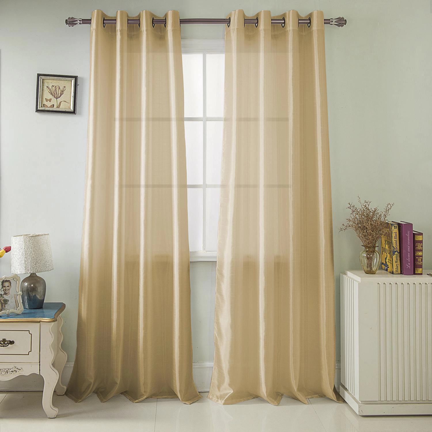 RT Designer Collection Nancy Grommet Luxurious Modern Design Curtain Panel 54" x 95" Beige