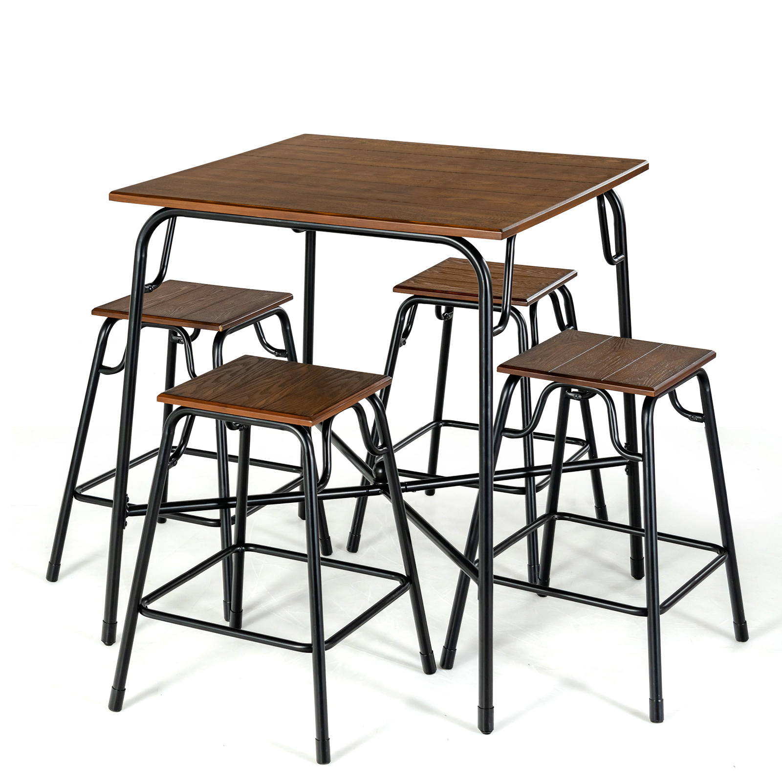 SUGIFT Rustic Brown 4 Counter Height Backless Stools 5-Piece Bar Table Set