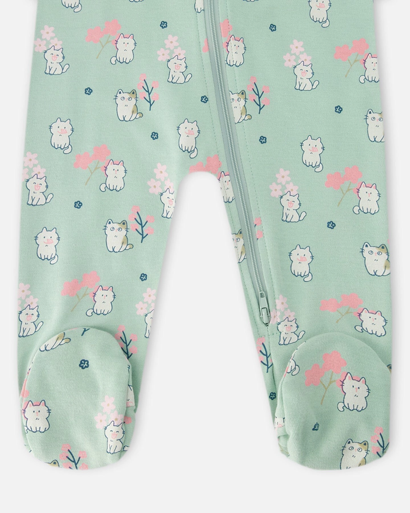 Deux par Girls Organic Cotton Full-Length Zip Kitten Print One-Piece Pyjama