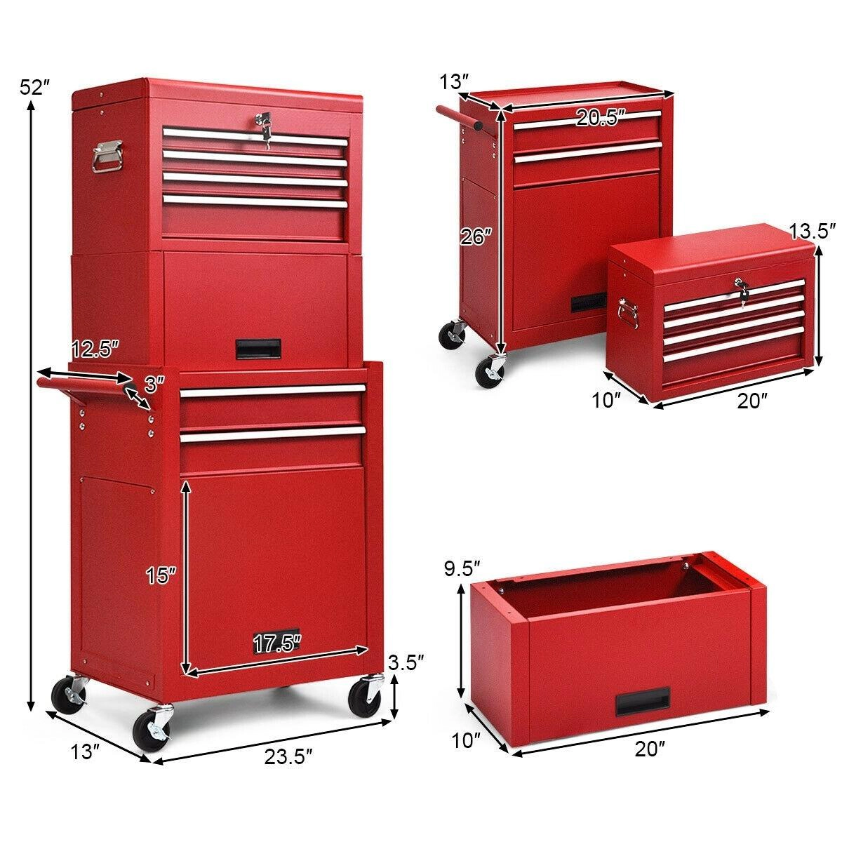 SUGIFT 52-in 6-Drawer 200-lb Capacity Rolling Tool Chest Cabinet Box on Wheels with Detachable Lockable Top Box