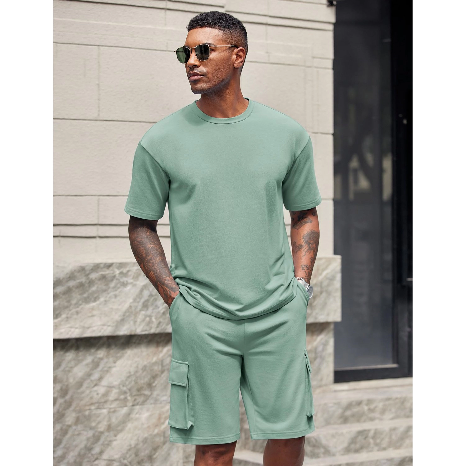 COOFANDY Mens Short Sleeve Button Down Shirts  Lapel Collar Eyelet Trim Tops