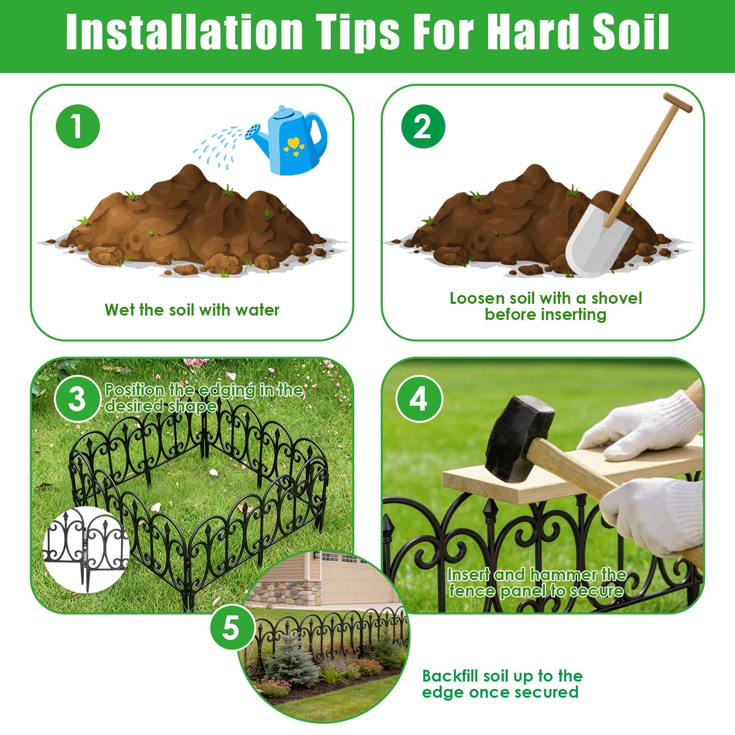 GBruno 10-Piece No-Dig Garden Edging Fence Panels