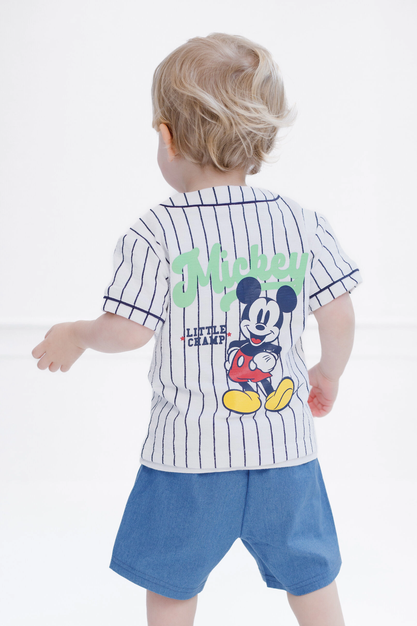 Disney Mickey Mouse Boys' Baseball Jersey and Denim Shorts Set