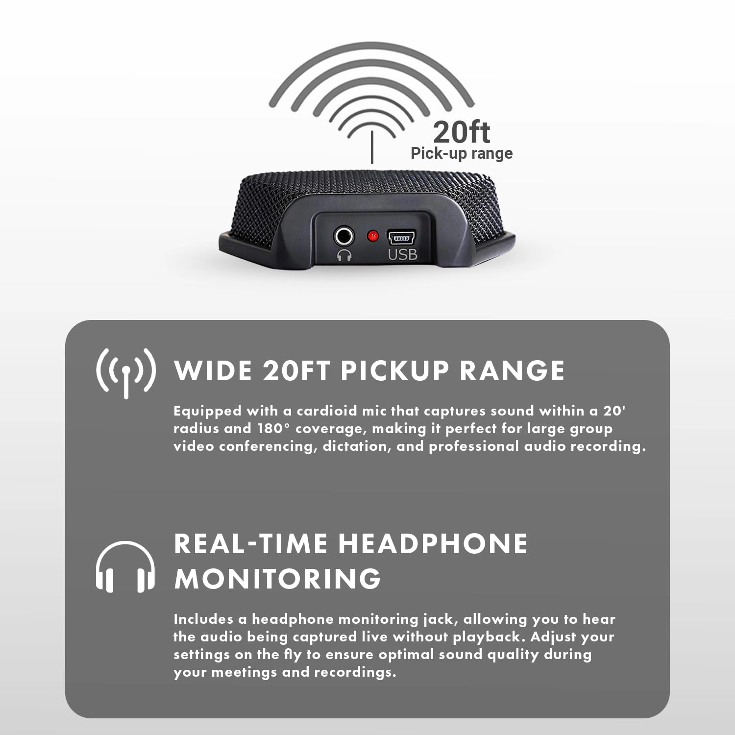 Movo MC1000 Conference USB Microphone for Computer Desktop and Laptop with 180 deg / 20' Long Pick up Range Compatible