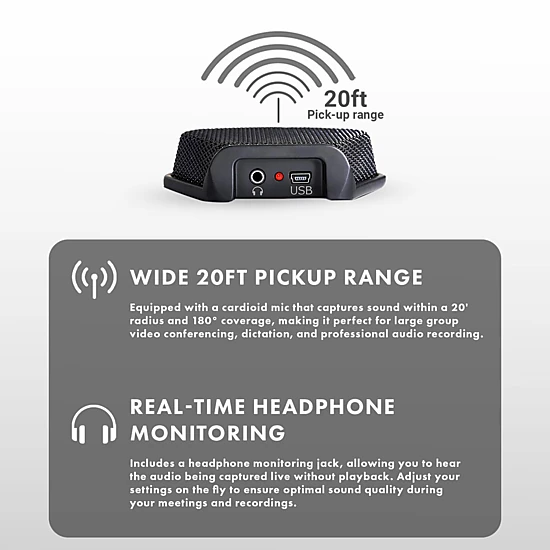 Movo MC1000 Conference USB Microphone for Computer Desktop and Laptop with 180 deg / 20' Long Pick up Range Compatible