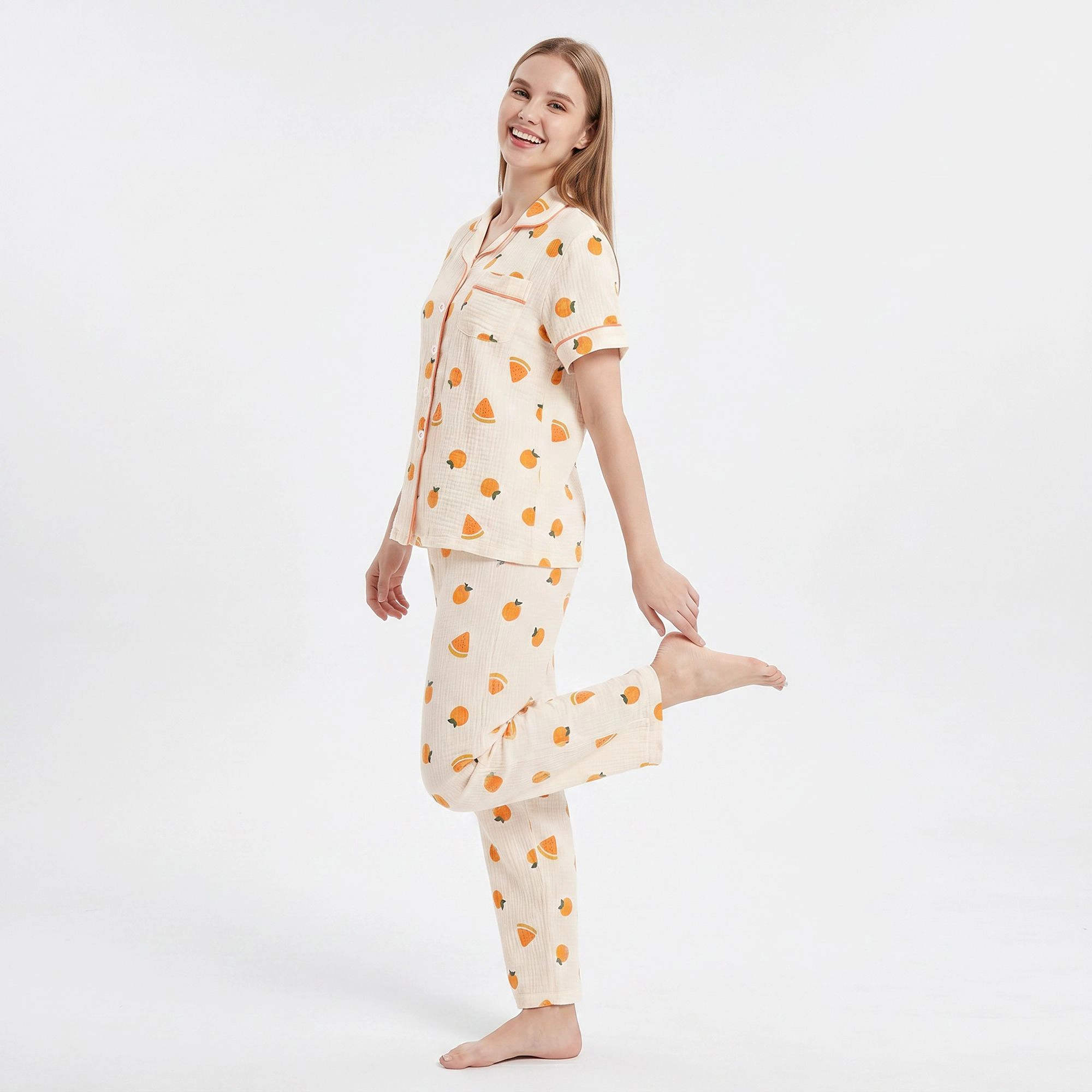 Anna-Kaci Women's 2-Piece Fruit Print Button Front Pajama Top and Relaxed Pants Sleepwear
