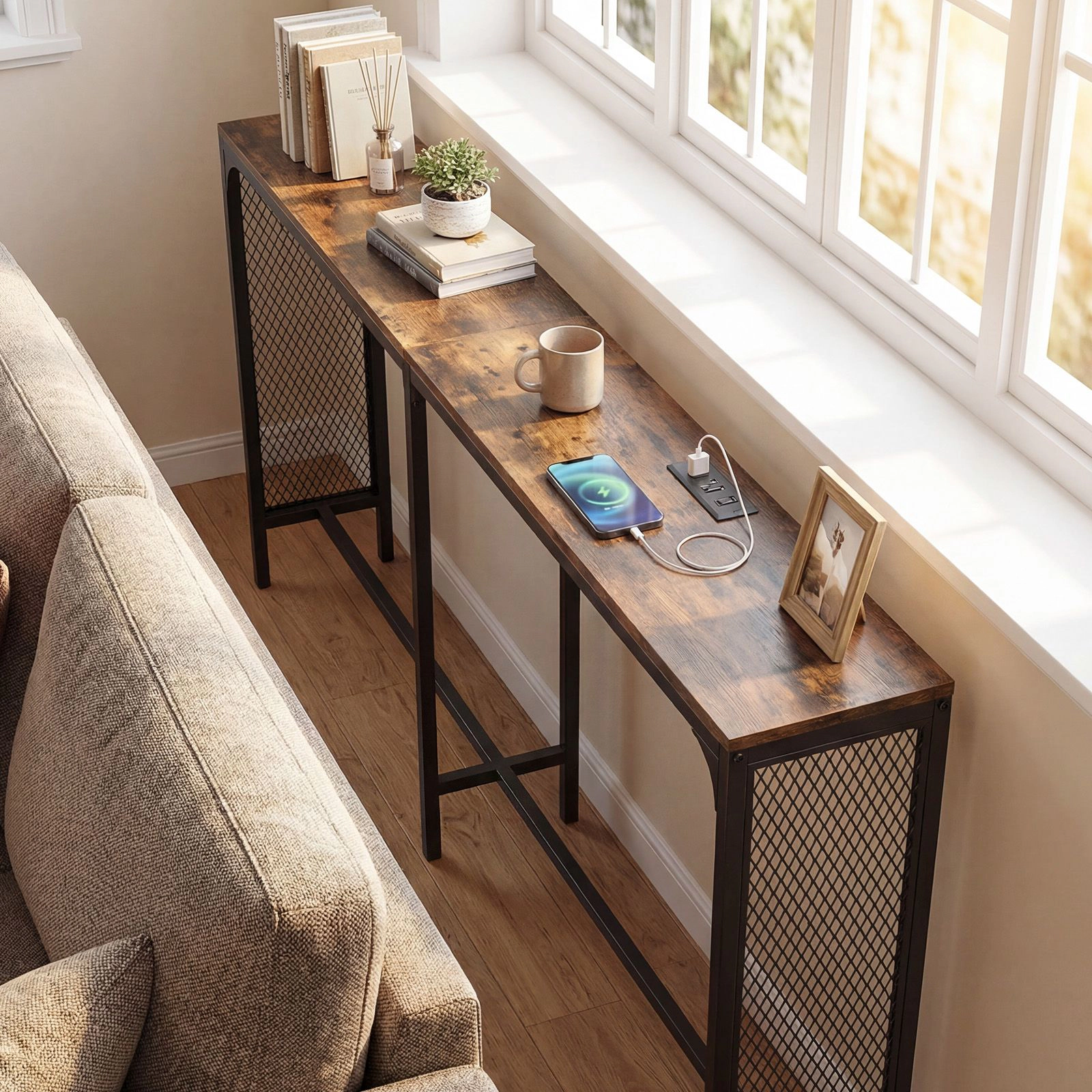 SlickBlue Long Narrow Console Table with Charging Station