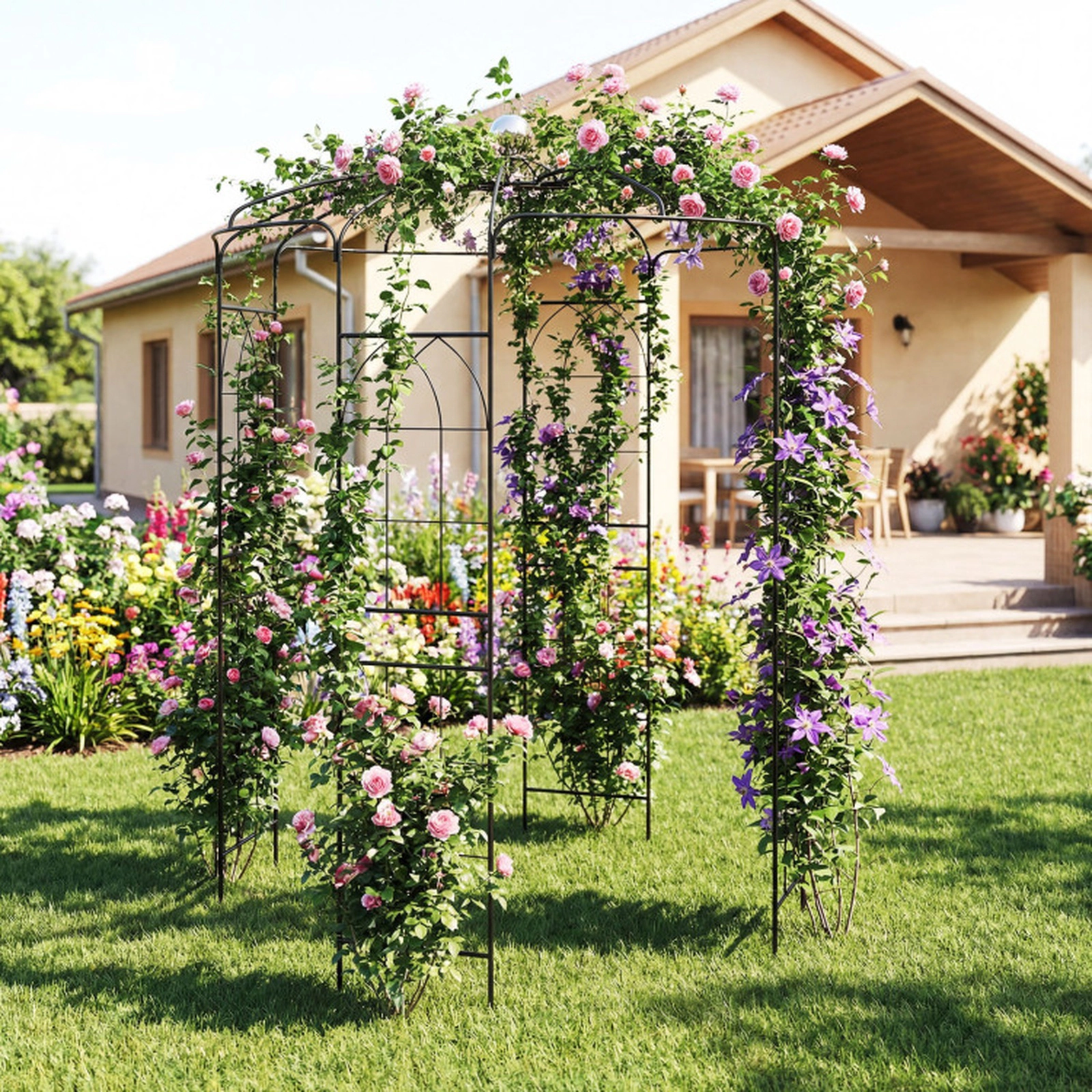 SUGIFT Birdcage Shape Galvanized Metal Garden Gazebo Trellis with 7-lb Hook Capacity Black