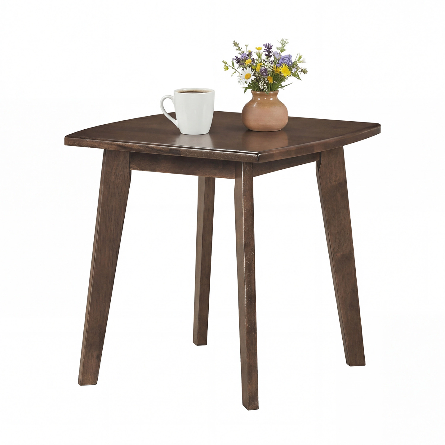 Glintex Solid Rubber Wood Square End Table with Thickened Top and Curved Edges, Walnut
