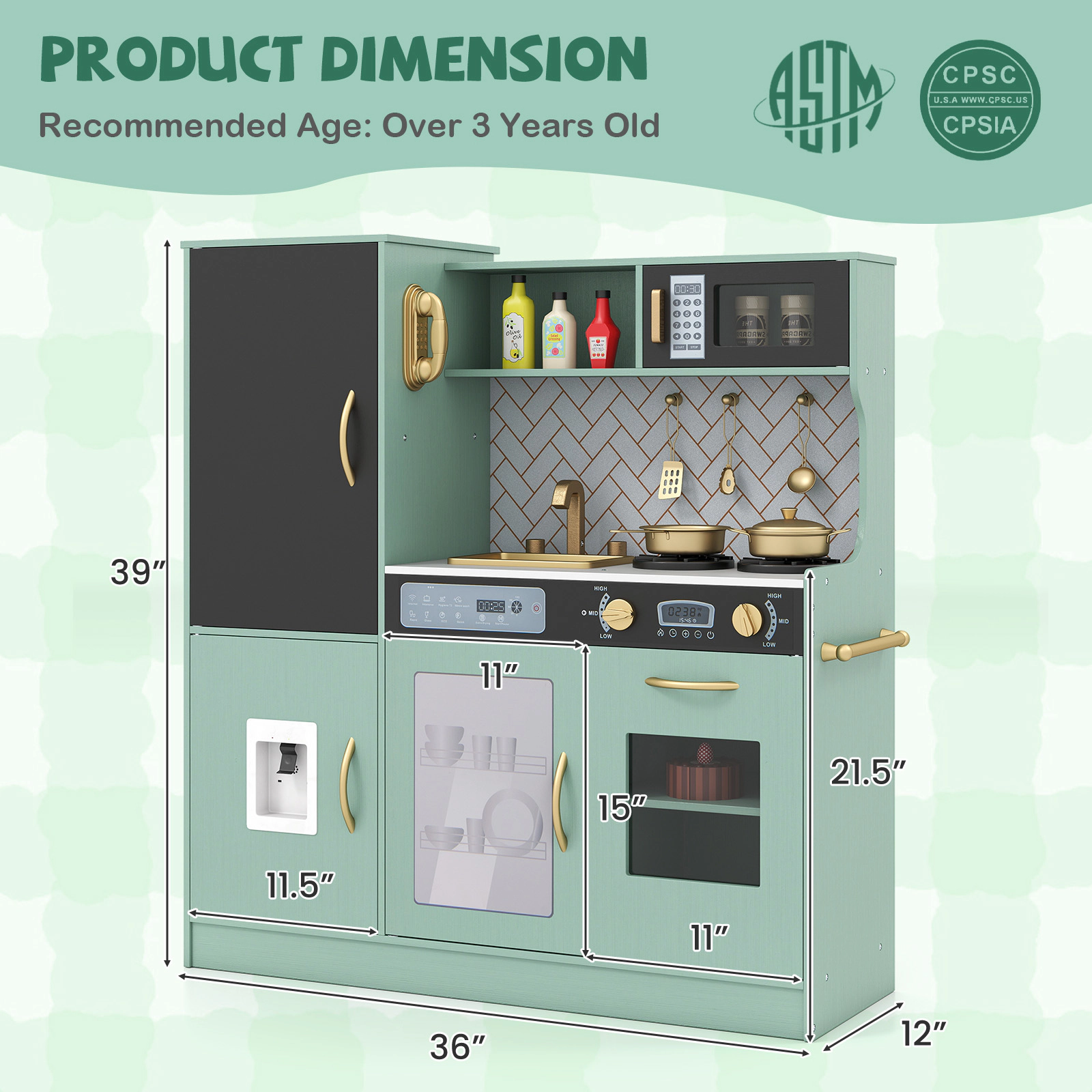 SUGIFT Dishwasher Microwave and Cooking Utensils Kids Pretend Play Kitchen
