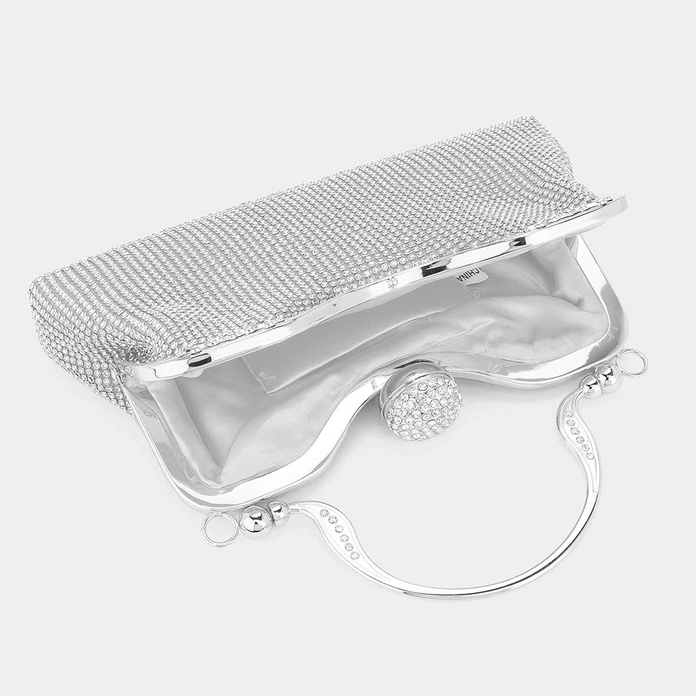FASHNZFAB Bling Rhinestone Mesh Top Handle Evening Bag / Crossbody Bag