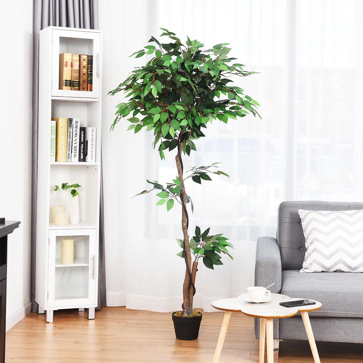 Slickblue Artificial Ficus Floor Plant Tree 5.5 Ft Faux Indoor Office Reception Decor Accent