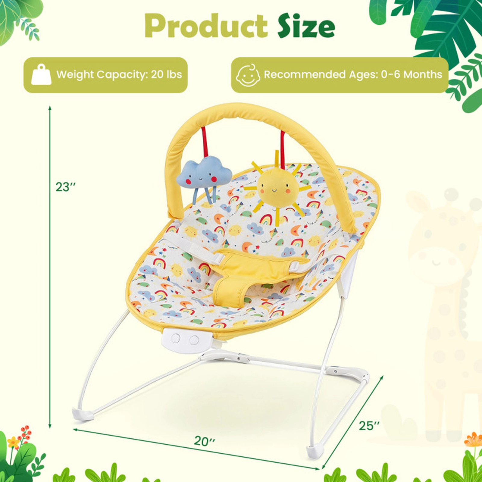 SUGIFT 20-lb Capacity Portable Baby Bouncer Infant Rocker Seat with Detachable Toy Bar and Music Box