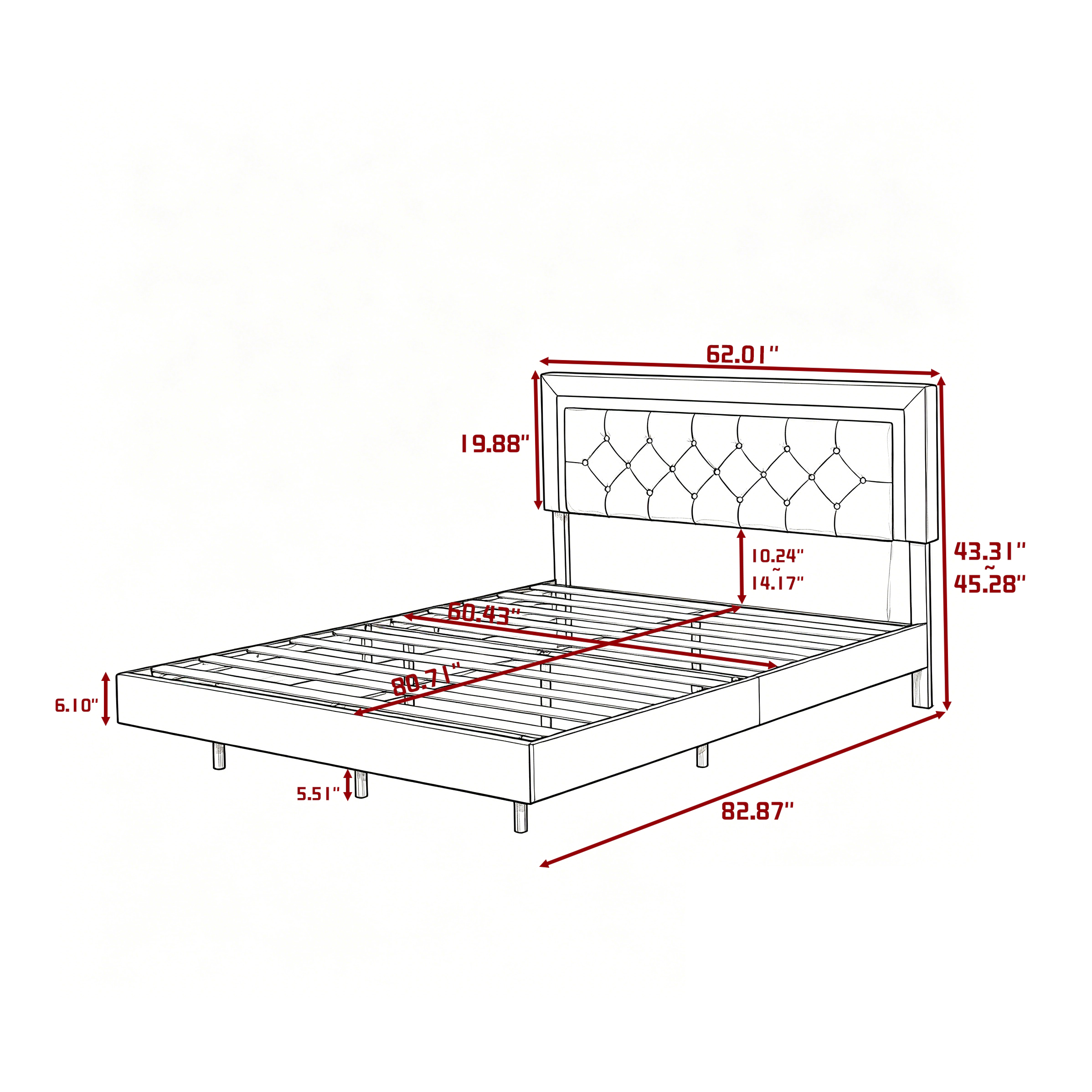 Flynama Queen Platform Bed with Adjustable LED Headboard (43-45"), RGB Lights, Black