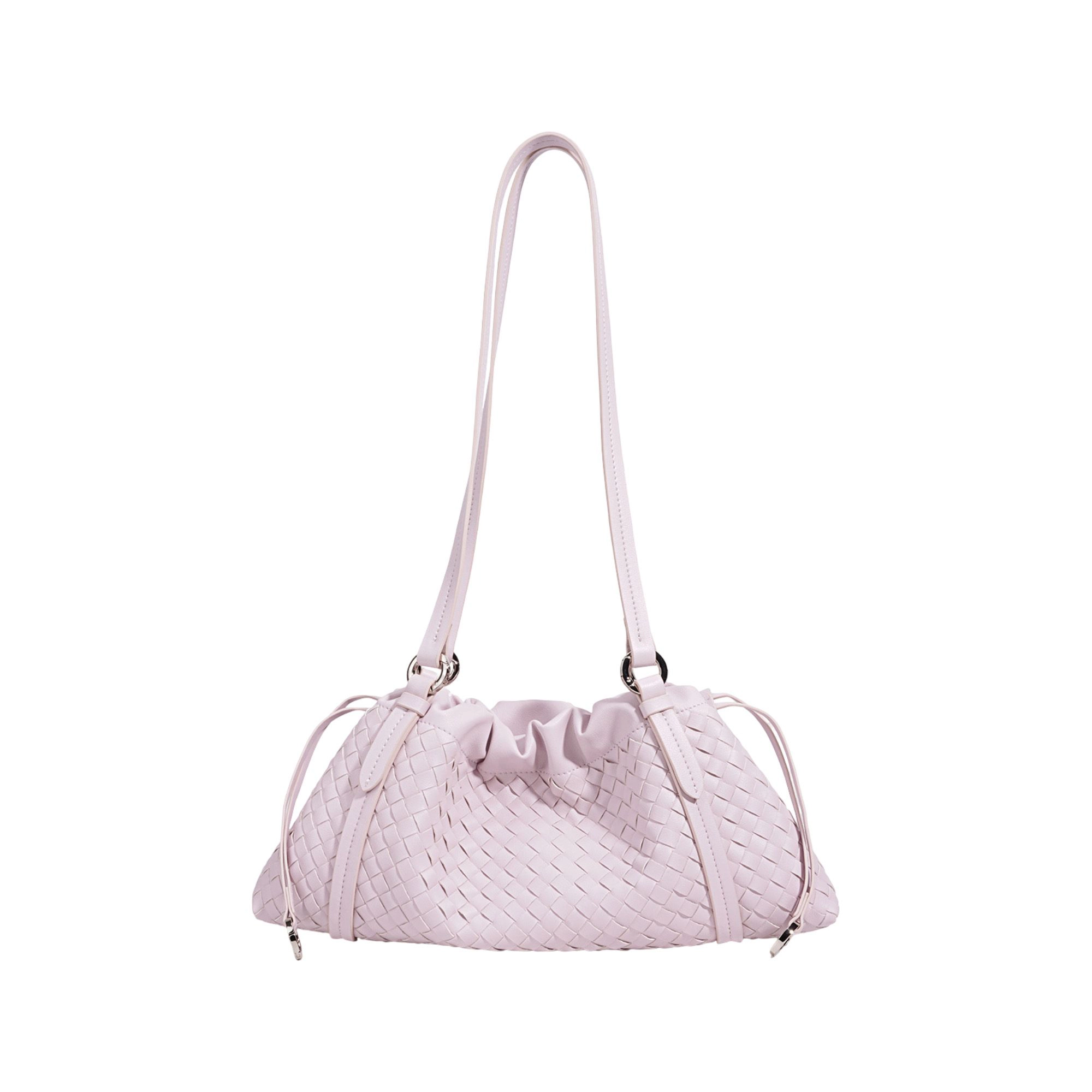 Alilang Women's Woven Leather Shoulder Satchel with Ruched Top Detail Long Straps and Slouchy Shape