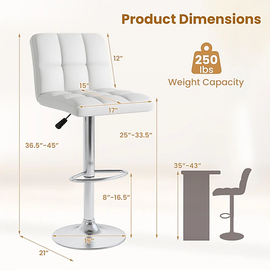SlickBlue Modern Counter Height Bar Stools 360° Swivel Adjustable Kitchen Chairs