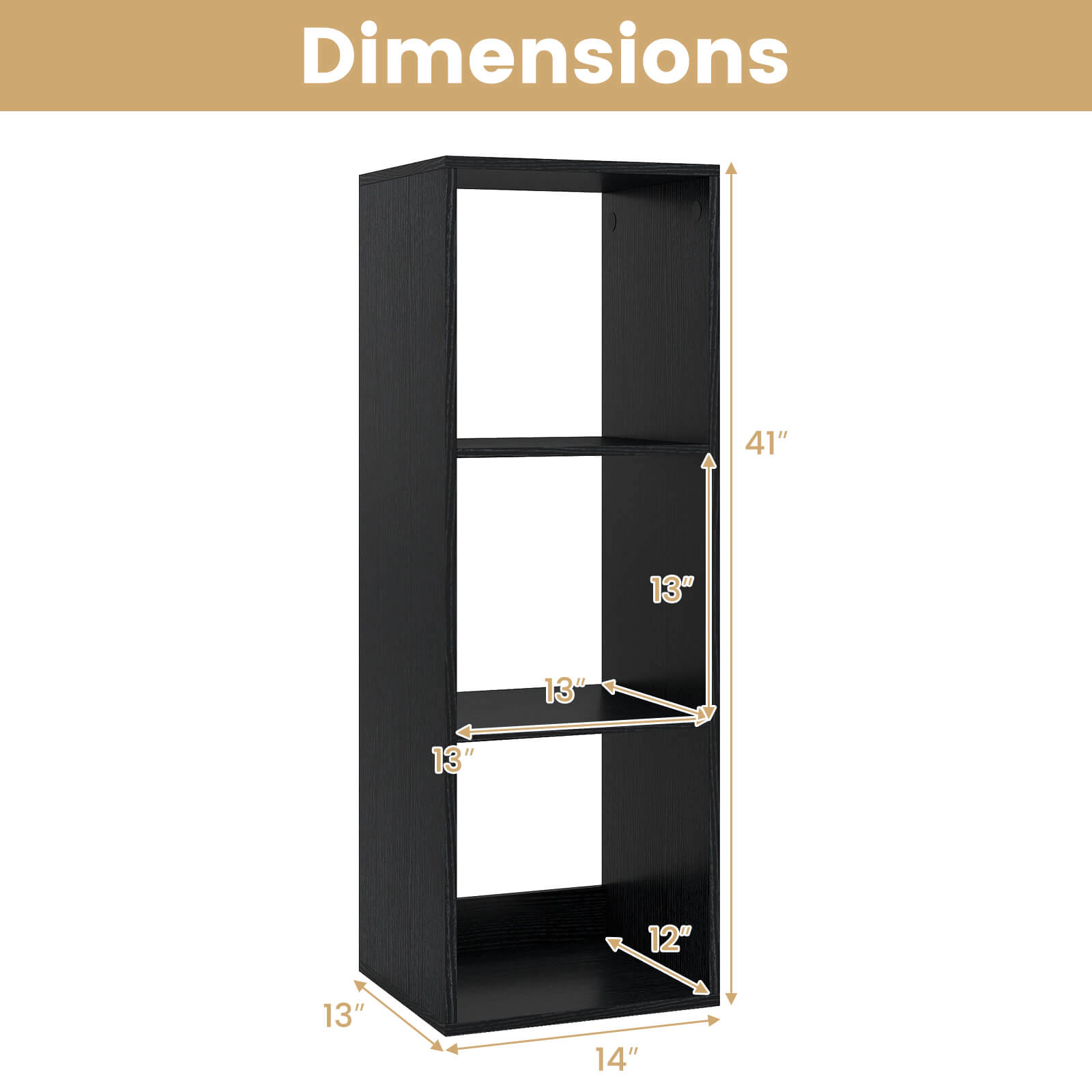 Costway 3-Cube Bookshelf,Modern Vertical Bookcase with Back Guardrail & Anti-tipping Kits Coffee