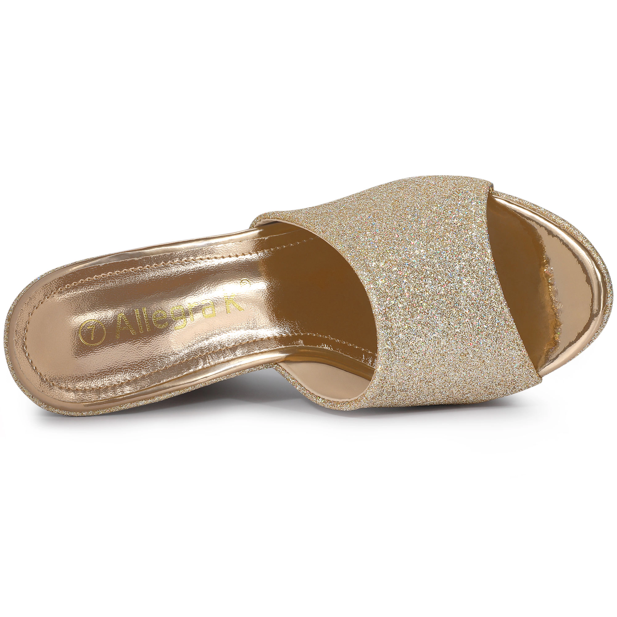 BLISSFUL STEP Women's Glitter Platform Slip on Wedge Heels Sandals