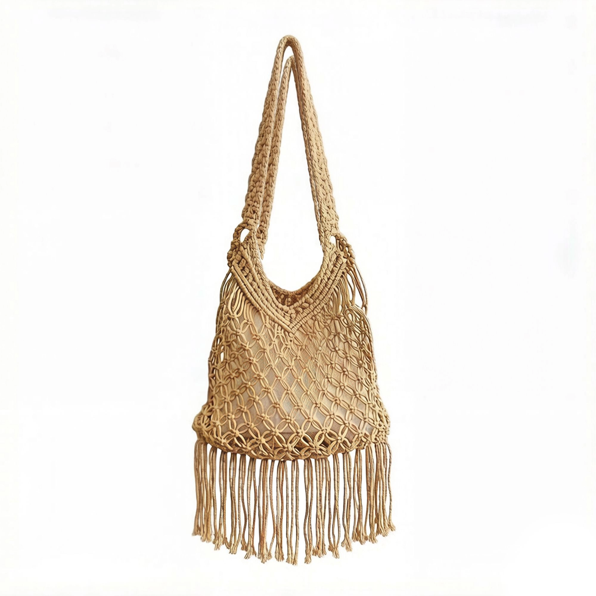 Alilang Women's Crochet Fringe Shoulder Bag Open Knit Boho Tassel Handbag Lightweight Woven Crossbody Tote