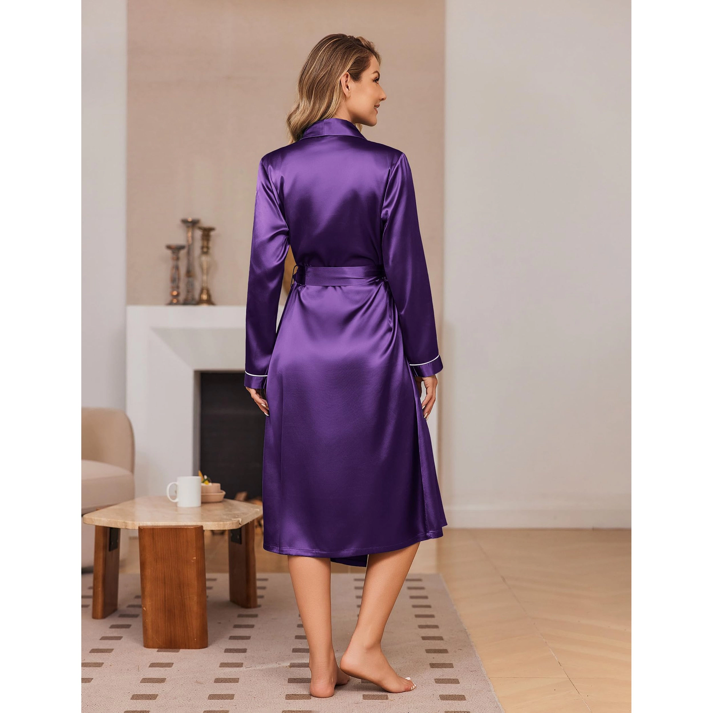 Ekouaer Silk Robes for Women Shawl Collar Satin Bathrobe Long Bride Wedding Party Robe Lightweight