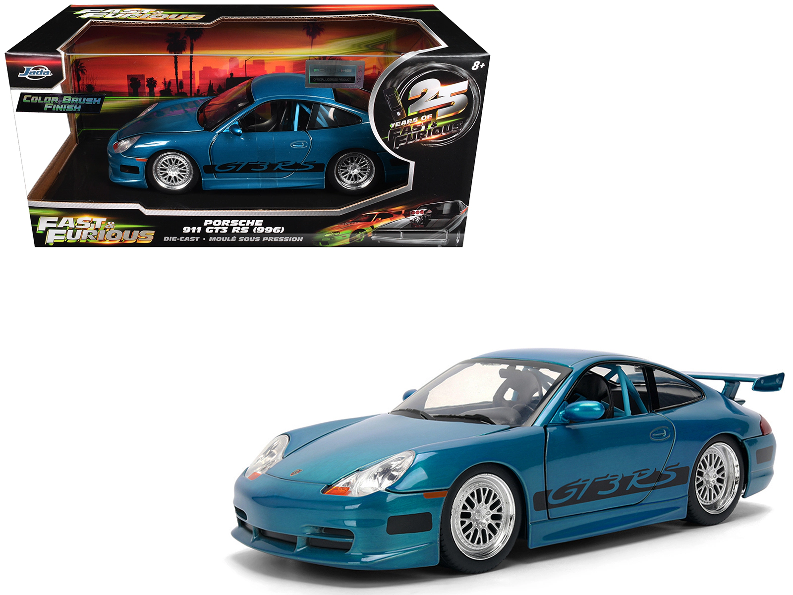 Jada Collectible Porsche 911 Gt3 Rs (996) Blue Color Brush Finish "Fast Five" (2011) Movie "25 Years Of & Furious"