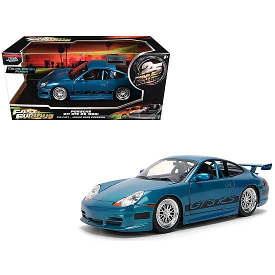 Jada Collectible Porsche 911 Gt3 Rs (996) Blue Color Brush Finish "Fast Five" (2011) Movie "25 Years Of & Furious"
