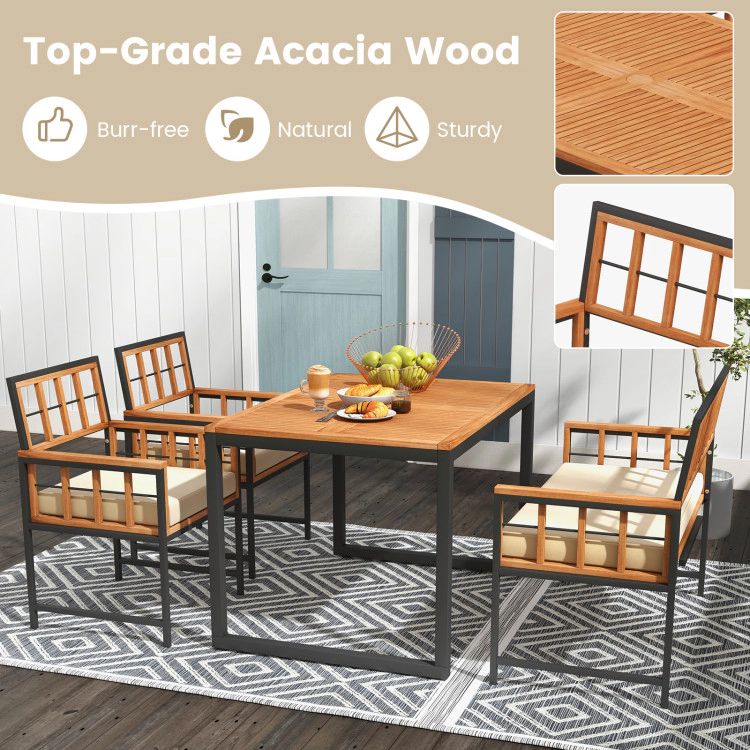 Hivvago 4 Pieces Acacia Wood Patio Dining Set With 1 Rectangular Table