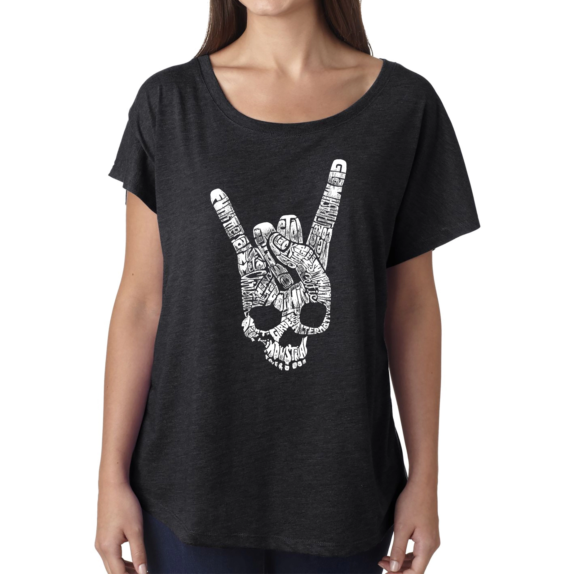 LA Pop Art Women's Dolman Word Shirt - Heavy Metal Genres