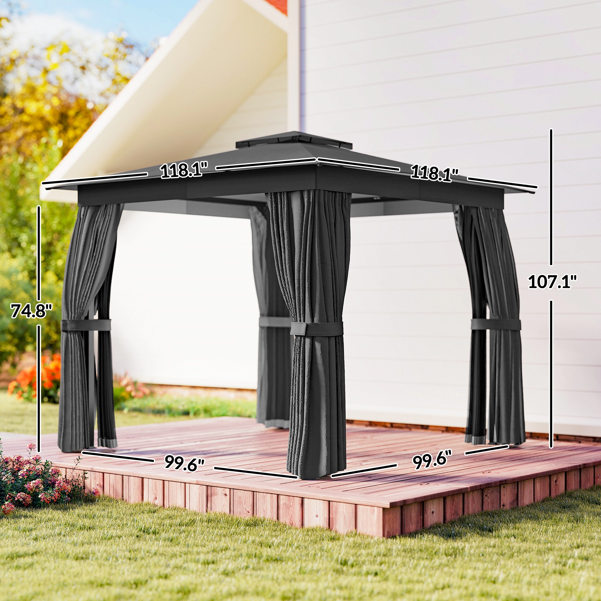 HONGGE Outdoor Patio Gazebo, Soft Top Gazebo Canopy Shelter with Curtains, Netting and Steel Frame