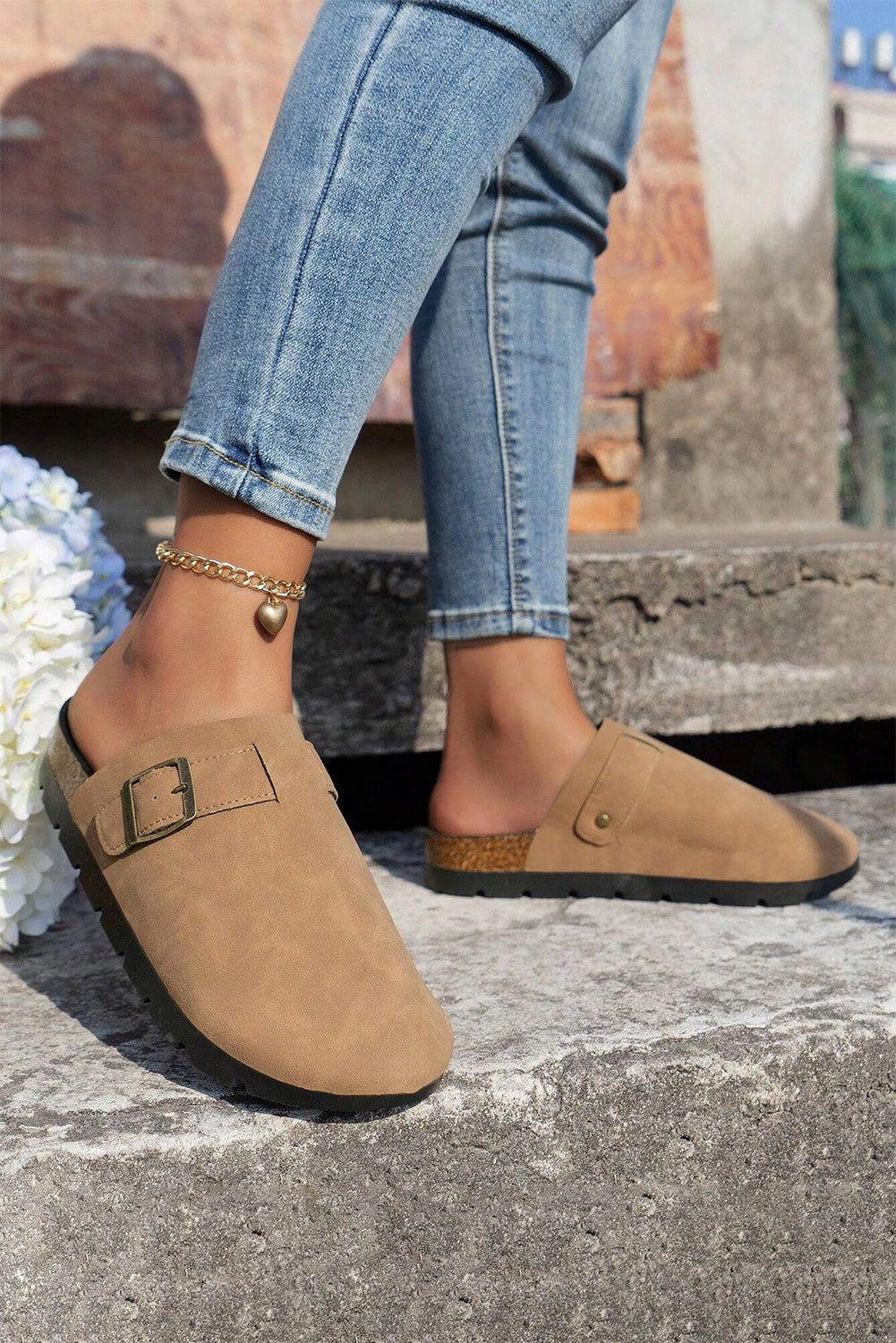 Threaded Pear Women's Ariyah Suede Buckle Detail Slippers