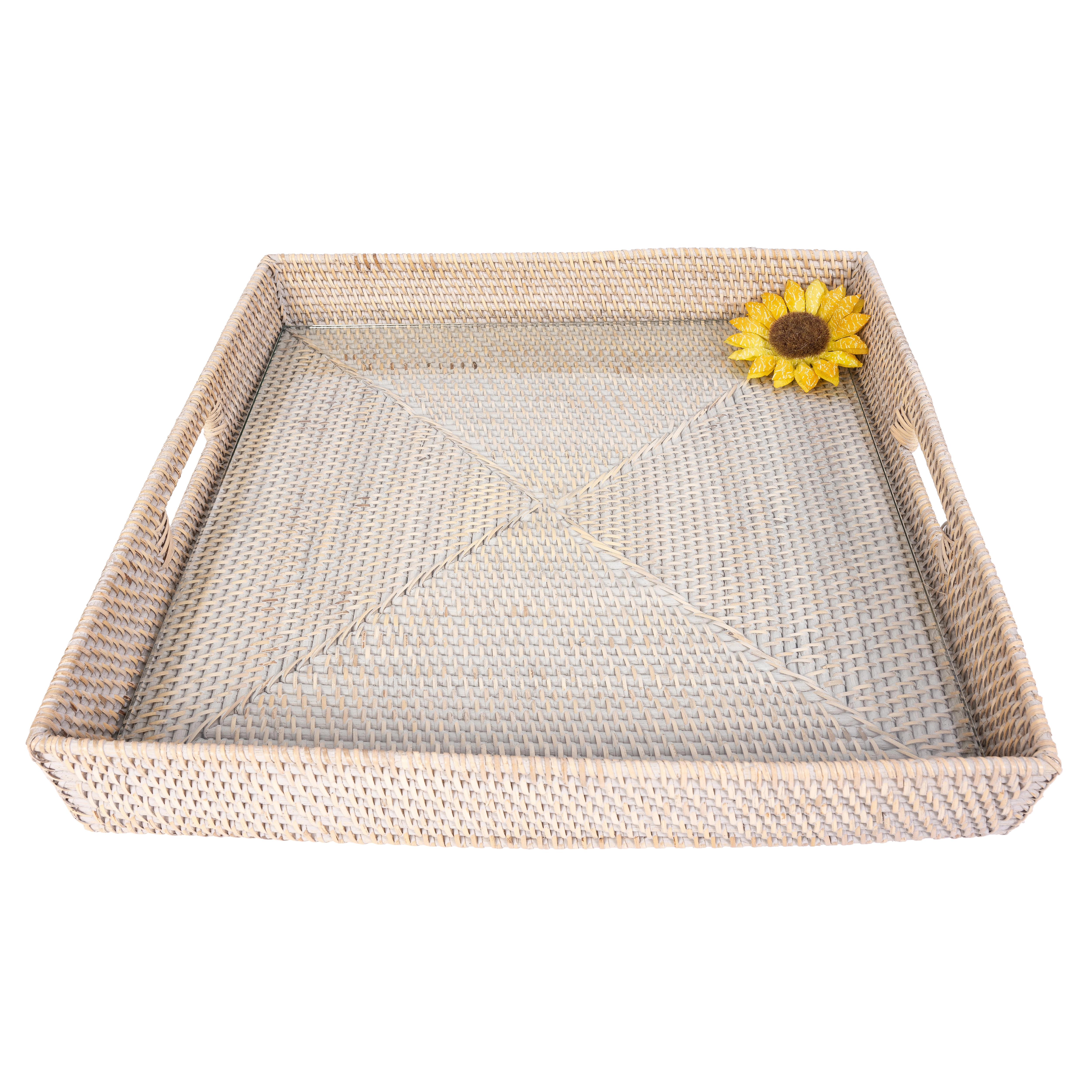 Saboga Home™ Square Serving / Ottoman Tray with Glass Insert