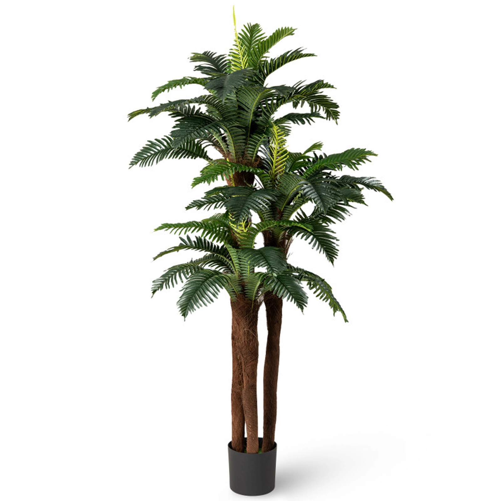 SUGIFT Set of 2 6.3-ft 45 Large Leaves Cement-Cast Pot Artificial Palm Trees 75-in Tall 7.5-in x 6.5-in Pot Green