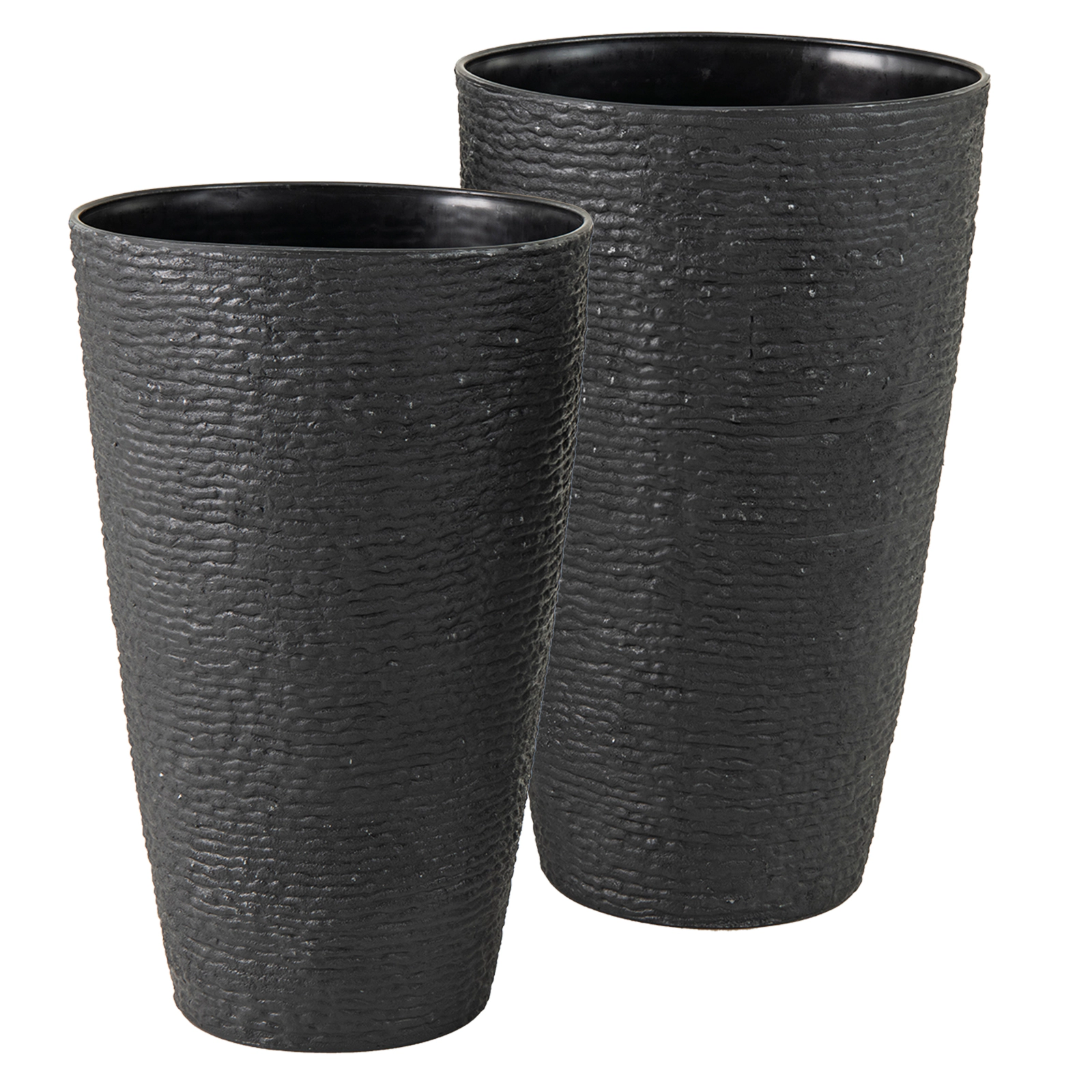LJG 21 Inch Tall Round Plastic Planters Set of 2 Flower Pots with Drainage System