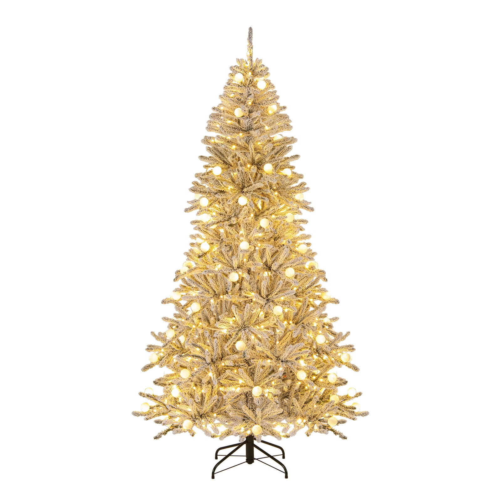SUGIFT Snow-flocked Pre-lit Hinged Artificial Christmas Tree with 81 Sphere Lights 7 Feet Green & White