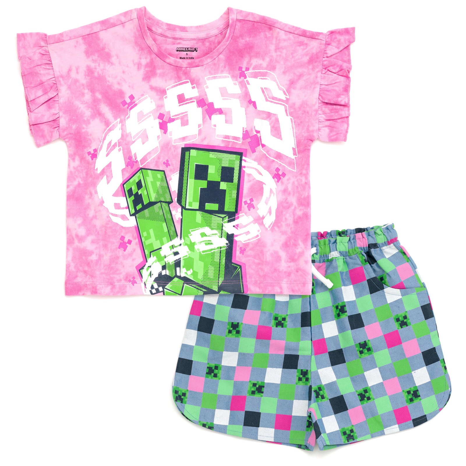 Minecraft Creeper Girls' 2-Piece T-Shirt and Dolphin Shorts Set