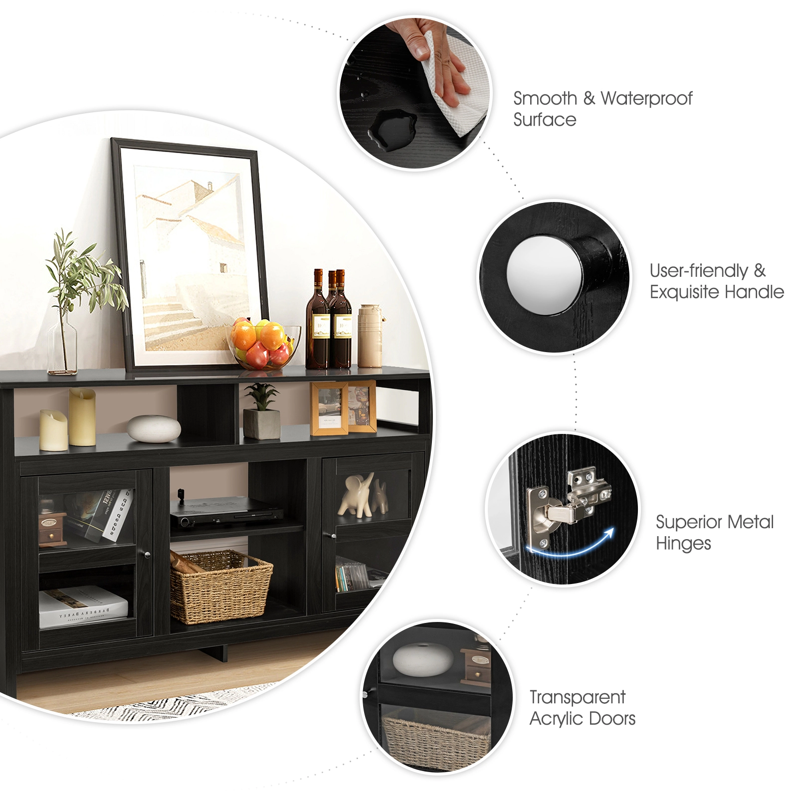 SUGIFT 58-in TV Stand Entertainment Console Center with 2 Cabinets 40-lb Tabletop Capacity Black